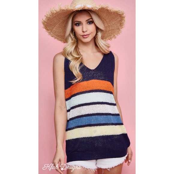 ❤️LAST! V Neck Multi Stripe Soft Light Sweater Top - Picture 9 of 9
